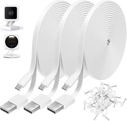 3 Pack 10FT Power Extension Cable Compatible with Wyze Cam, Eufy, Kasa, Nest, Blink - USB to Micro USB Durable Charging and Data Sync Cord for Security Camera