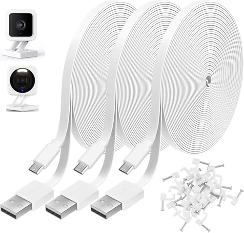 3 Pack 10FT Power Extension Cable Compatible with Wyze Cam, Eufy, Kasa, Nest, Blink - USB to Micro USB Durable Charging and Data Sync Cord for Security Camera