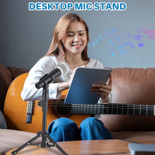 Relaxweex 4 Set Desktop Mic Stand Portable Foldable Adjustable Tabletop Microphone Stand Microphone Tripod with Mic Clip, Storage Bag and 5/8" Male to 3/8" Female Screw(Stylish,10.63''-15.35'')