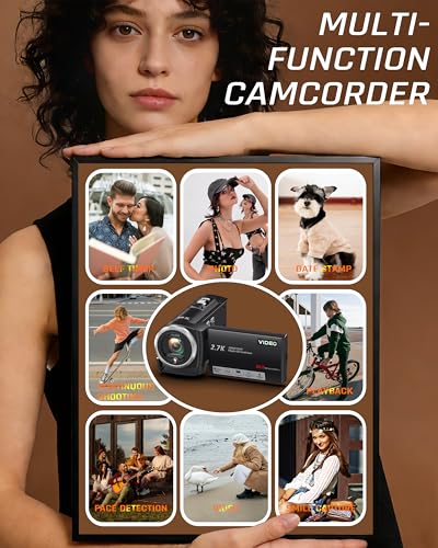 Video Camera Camcorder, QHD 2.7K 56MP 16X Digital Vlogging Camera with LED Fill Light for YouTube, 2.8'' 270° Rotation Screen Camcorder Camera with 32GB Card and Two Batteries
