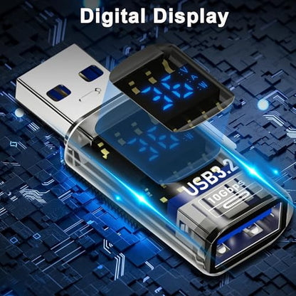 USB to USB3.2 Adapter,10Gbps Converter with LED Voltage Display (2Pack) | 10Gbps high-speed data transfer,LED screen displays real-time voltage/current. Supports fast charging,Plug & Play