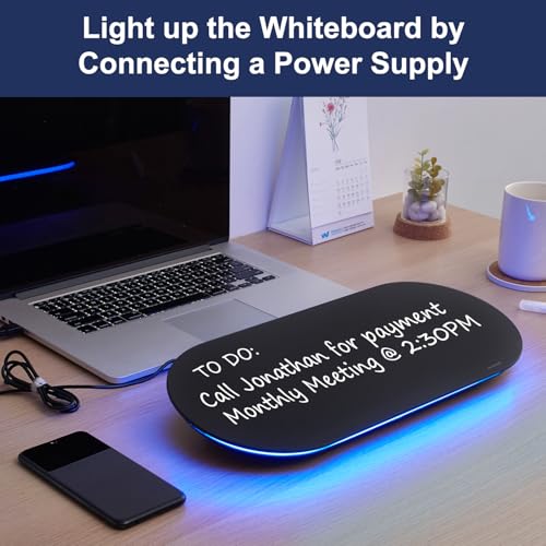 TSJ OFFICE Glass Desktop Whiteboard - 17 X 7 Inches Small Dry Erase Board with Blue Light, Glass White Board Surface Notepad with 1 Drawer, Desk Organizers for Office, Home, School Supplies (Black) - color: Blue Light (Black Glass)