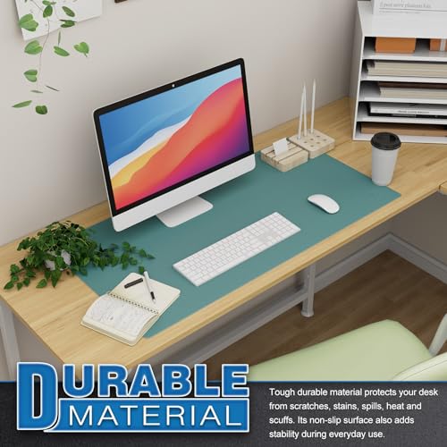 K KNODEL Large Office Leather Desk Mat, Mouse and Keyboard Pad, Computer and Laptop Mat, Desktop Protector and Cover, Writing Pad and Blotter (31.5"x15.7", Green) - color: Green, size: 31.5" x 15.7"