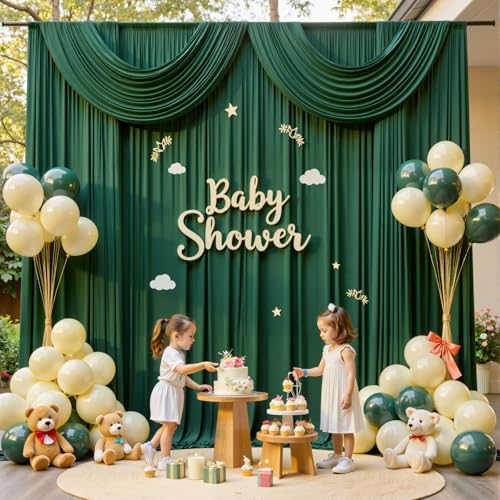 10ftx12ft Wrinkle Free Hunter Green Backdrop Curtain, 2 Panels 12FT Height Wedding Backdrop Drapes, Silky Polyester Back Drop Cloth for Birthday Photography Background Party Backdrop Draping - color: Hunter Green, size: (W)5ft x (H)12ft (2 Panel)