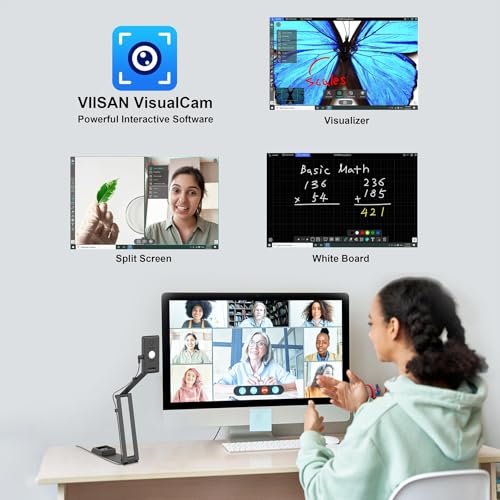 VS5 Document Camera for Teachers, USB Visualizer A3-Size, 2K Webcam with Microphone for Remote Teaching & Live Streaming-Windows, macOS, ChromeOS