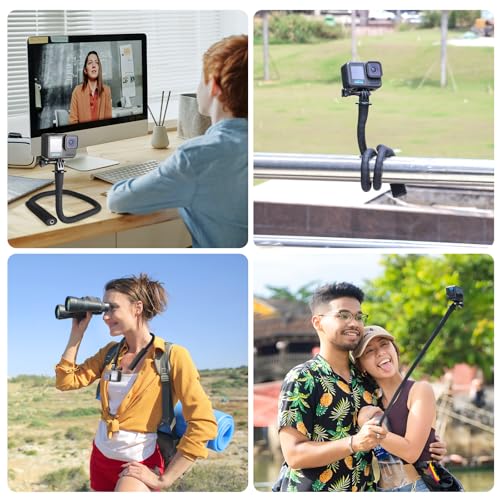 HSU Camera Flexible Mount Clamp Stick Pole for Insta360 GoPro | Neck Holder Selfie Stick Extension Pole, Camera Tripod Stand for GoPro Hero 13 12 11 10, Insta360 X5 X4 X3, DJI Action Camera