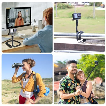 HSU Camera Flexible Mount Clamp Stick Pole for Insta360 GoPro | Neck Holder Selfie Stick Extension Pole, Camera Tripod Stand for GoPro Hero 13 12 11 10, Insta360 X5 X4 X3, DJI Action Camera