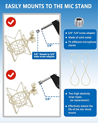 SUUNTOK AT2020 Shock Mount Universal Microphone Holder Spider Recording Mic Shockmount Stand Compatible with Many Condenser Mics Like Rode NT1-A NT2-A Procaster MXL 990 770 U87 (Champagne) - style: Champagne Compatible with AT2020