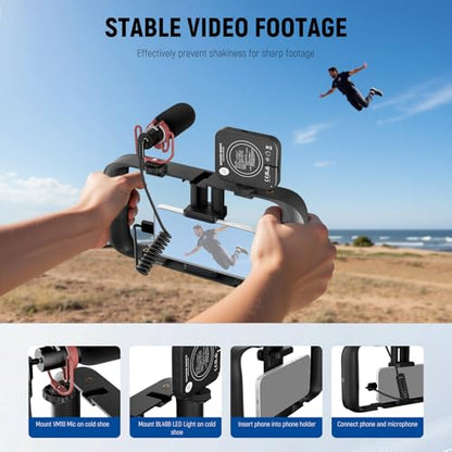 NEEWER Basics Vlogging Kit with Phone Cage Rig Microphone LED Fill Light Tripod Compatible with iPhone, Youtuber Starter Content Creator Essential for YouTube TikTok Streaming Video Recording, PA055 - style: PA055