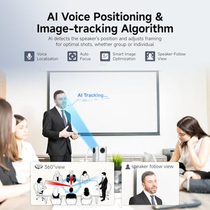 SVBONY A1 AI-Powered 360°Conference Camera,Speaker Tracking & Auto Framing, 1080P Video,AI Noise Cancellation, 16.5ft Microphone Pickup Meeting Room Camera,Compatible with Zoom,Teams & Google Meet