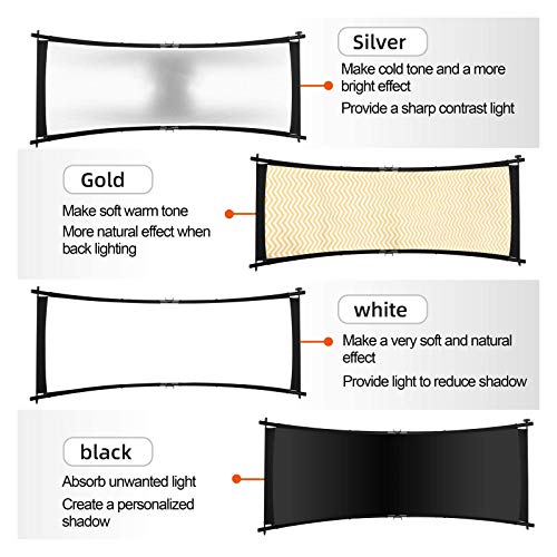 Curved Reflector, 71x24 Clamshell Light Reflector Kit with 4-in-1 Fabric (Silver/Gold/White/Black) & 28" Desktop Light Stand, Storage Bag, U-Shape Arclight for Portrait, Studio Photography
