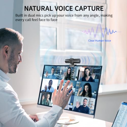 AIRHUG 2K 60fps Webcam, Streaming Camera with Sony 8MP Sensor, Dual Omnidirectional Mics, PDAF Autofocus, 60° Focused View for Online Meetings, Built in Privacy Cover, Plug and Play for Windows/Mac