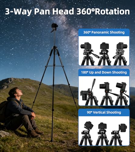 72'' Camera Tripod, Aluminum Lightweight Portable Tripods Stand with Carry Bag, Professional Travel Complete Tripod for DSLR Cellphone Live Streaming Vlog - size: 72in(Alu)