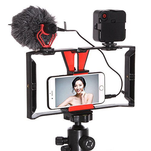 FocusFoto Smartphone Video Rig Camera Cage Mount Holder Stabilizer Handle Grip for 4~7 inch Mobile Cell Phone iPhone Filmmaking Professional Videomaker for iPhone Xs Max X 8 Plus Huawei P20 mate20 PRO