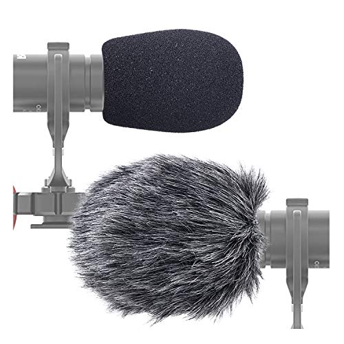 SUNMON Furry Windscreen Muff, Mic Pop Filter/Foam Wind Cover fits Rode VideoMicro Videomic Me-L Shotgun Microphone (2 PACK) - color: FurFoamKit