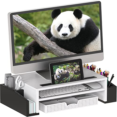 Simple Houseware Desk Monitor Stand Riser with Adjustable Organizer Tray, Dual Tone - Black / White - color: Panda