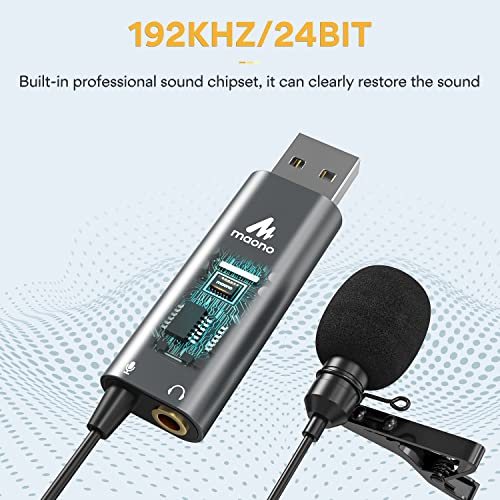 MAONO USB Lavalier Microphone with Headphones Jack, Omnidirectional Computer Lapel Clip Mic for Recording, Gaming, Streaming, Podcasting, YouTube, Skype, PC, Laptop, Mac, AU-UL20