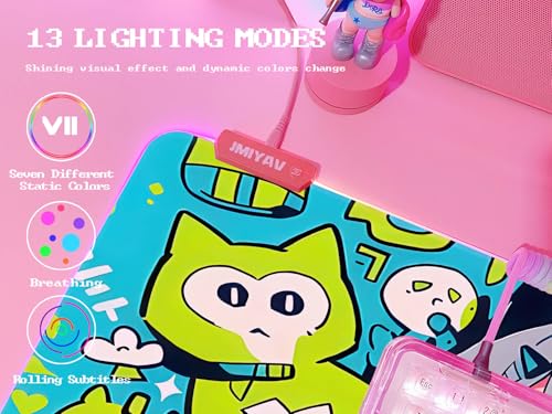 JMIYAV Pink RGB Gaming Mouse Pad 31.5x12 Inch PC XL Large Extended Glowing Led Light Up Desk Pad Non-Slip Rubber Base Computer Cute Mousepad Mat Desk Accessories Gaming Setup 377 - color: Neon Neko