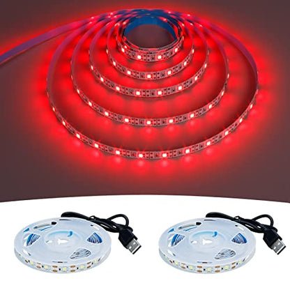 USB Red 620-625nm LED Strip Light 5V USB Powered 13.12ft/4M 240LEDs Flexible SMD2835 High Brightness No-Waterproof IP20 LED Tape Lights(2pcs x 6.6ft) - color: Red
