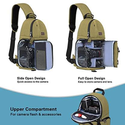MOSISO Camera Sling Bag, DSLR/SLR/Mirrorless Camera Case Shockproof Photography Camera Backpack with Tripod Holder & Removable Modular Inserts Compatible with Canon/Nikon/Sony/Fuji, Khaki - color: Khaki