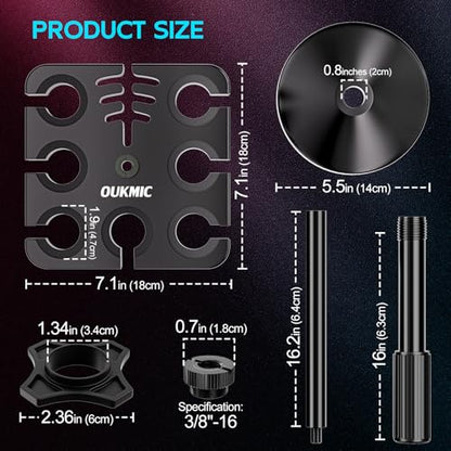 Multi Microphone Holder with Desktop Mic Stand, Square Tray with Cable Slots Holds Up to 7 Mics, Wired and Wireless Mic Holder for Stage Organizer and Display-7 Anti-roll Rings Included