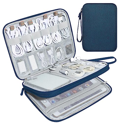CILLA Electronics Organizer Travel, Travel Cord Organizer Case, Compact Electronics Accessories Bag for Cable, Cord, Charger, Phone - color: Navy Blue