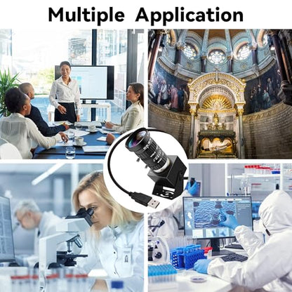 48MP USB Webcam 8K Ultra HD Color Camera with 5-50mm 10X Manual Optical Lens 6000P Industrial Security Video Camera Close-Up Zoom Function Plug-and-Play for Windows, Linux, Mac OS