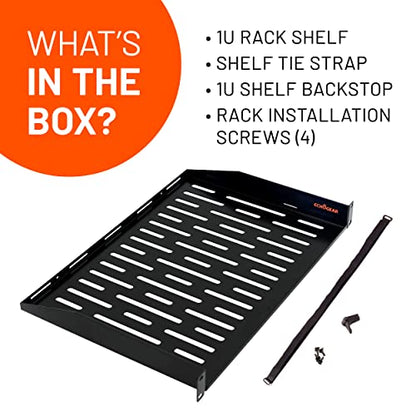 ECHOGEAR 1U Rack Shelf - Universal Design Works with Any Rack - Holds 25lbs of Servers, Network Gear, or AV Equipment - 12" Deep Steel Shelf with Ventilated Design - Install Hardware Included - size: 1U Rack Shelf