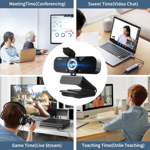 1080P Webcam for Computer/Laptop/Desktop/PC, External Camera with Microphone, USB Plug&Play, Auto Low Light Correction, Privacy Cover, Tripod, Wide Angle for Meeting/Online Video/Zoom - style: 1080p-with tripod