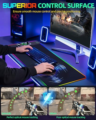 Mouse Pad with Wireless Charging, RGB Gaming Desk Mat, Large XXL Desk Pad, 15 Lighting Modes, Ultra-Smooth Surface, Non-Slip Mouse Mat, Waterproof Computer Keyboard Pad for Gamer, 800x400x4MM, Black - color: Rgb - 31.5"x15.7" (Magnetic Charging)