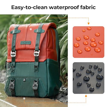 K&F CONCEPT 20L Camera Case for Photographers Large Capacity PU Leather Camera Bags with Raincover, 15.6 Inch Laptop Compartment for Camera Drone Bags - color: 06-orange Green