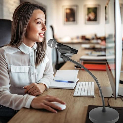 Desktop Gooseneck Microphone Stand with 12″ Flexible Arm, Heavy Die‑Cast Weighted Base, Mic Clip & 3/8″–5/8″ Adapter – Ideal for Podcasting, Streaming & Broadcast - size: 12 inch