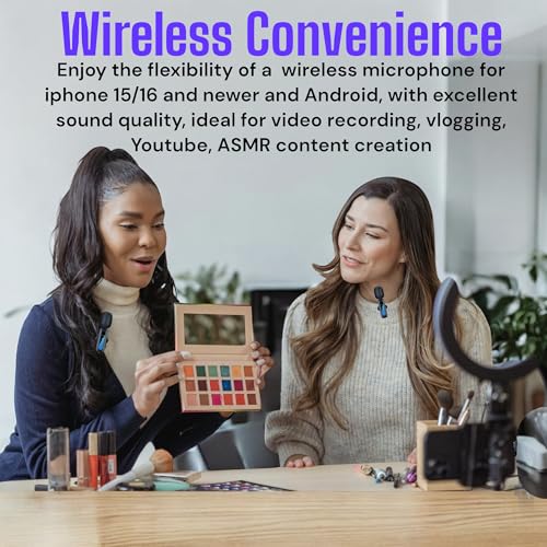 2-Pack Wireless Mini Microphone for iPhone 15,16,17, Lavalier Microphone for Video Recording, 2 In 1 Noise Reduction Lapel Mic For Android, Ipad, PC – Mini Mic with USB-C for Content Creators Potcast