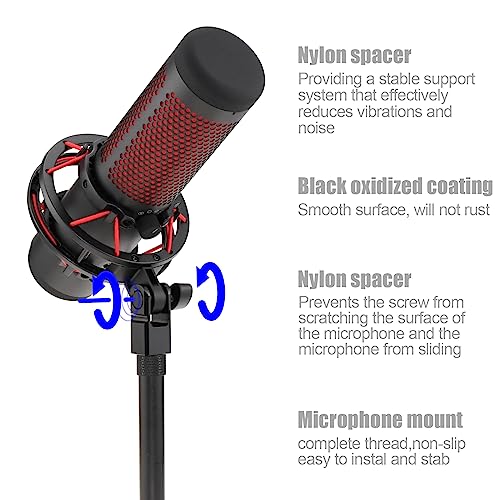 Microphone Mount Adapter for Hyperx Quadcast with 3/8" or 1/4" Screw Adapter, Works with HyperX QuadCast Microphone Stand & Boom Arm Durable Replacement Accessory for Mic (Black)