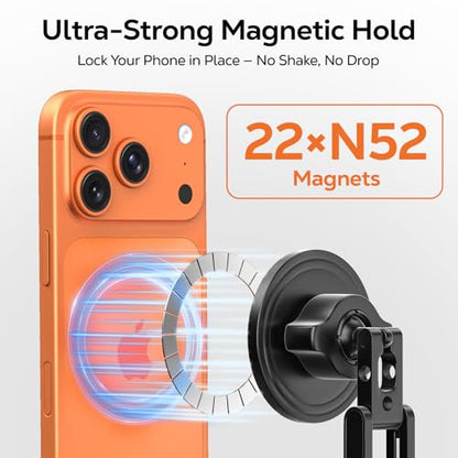MoKo MagSafe Tripod Mount, All Metal 360° Adjustable Phone Mount for Tripod & Camera with 1/4" Screw & Cold Shoe, Compatible with iPhone 12-17 Series, for Camera Monitoring, Stabilizers, Sony/Canon