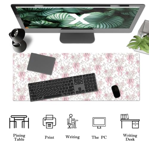 Pink Bow Keyboard and Mouse Pad,Large Pink Bow Desk Matt for Desktop,Cute Desk Pad Mat,Large Mouse Pad,Anti Slip Big Mousepad with Stitched Edges,Keyboard Pad Mouse Mat for Computer,Work,Gaming - color: Pink