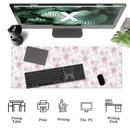Pink Bow Keyboard and Mouse Pad,Large Pink Bow Desk Matt for Desktop,Cute Desk Pad Mat,Large Mouse Pad,Anti Slip Big Mousepad with Stitched Edges,Keyboard Pad Mouse Mat for Computer,Work,Gaming - color: Pink
