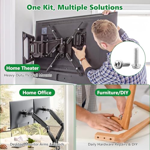 112Pcs TV Mounting Screws, M4 M5 M6 M8 Bolts & Washers Kit,304 SS | Socket Head Bolts Assortment with Flat Washers for Mounting TV Mount, Monitor Arm,Wall Bracket, Rust Resistant, Storage Case