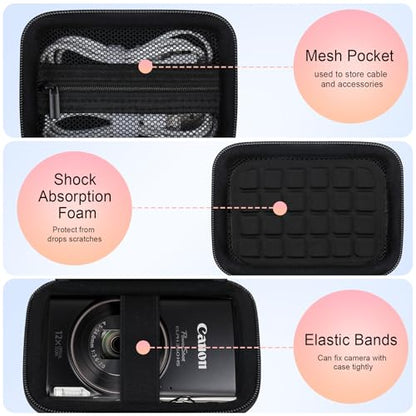 Elonbo Carrying Case for Canon PowerShot ELPH 360 HS A/ 360 HS/ 360/ IXY 650 Digital Camera, Canon PowerShot ELPH 330/190/160/115/130/110 Camera Hard Travel Bag, Mesh Pocket fits Battery Cable, Black - color: Black