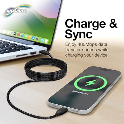 BoxWave Cable Compatible with hohem iSteady X3 SE - DirectSync PD Cable (10ft) - USB-C to USB-C (100W), Long Type C Braided Nylon Alloy Fast Charge - Jet Black