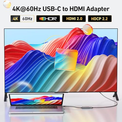 uni USB-C to HDMI Adapter 4K@60Hz, Thunderbolt 3/4 to HDMI Adapter, Type C HDMI Converter, Compatible with MacBook Pro/Air 2022, iPad Pro/Air, Surface Laptop, Dell XPS, Chromebook, Galaxy & More