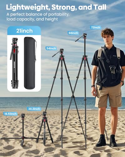 CAMBOFOTO 68" Fluid-Head-Camera-Tripod, Professional Travel Video Tripod for Camera DSLR, Camcorders, Binoculars, Spotting Scope, Telescope, Max Load 8.8lbs, Black