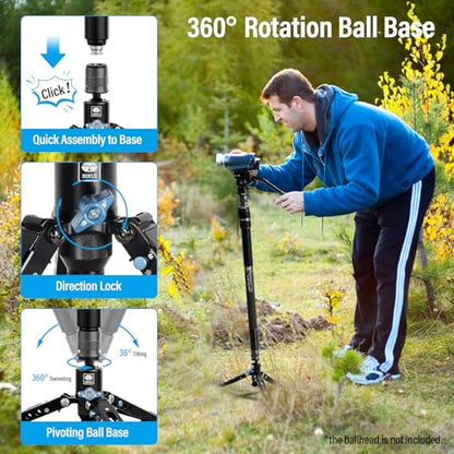 SIRUI SVM-165 Rapid Monopod for Cameras, 65” Carbon Fiber Monopod with Feet, One-Step Rapid Height Adjustment, Lightweight for DSLR Camera, Modular 3 in 1, Max Load 22lbs - size: SVM-165