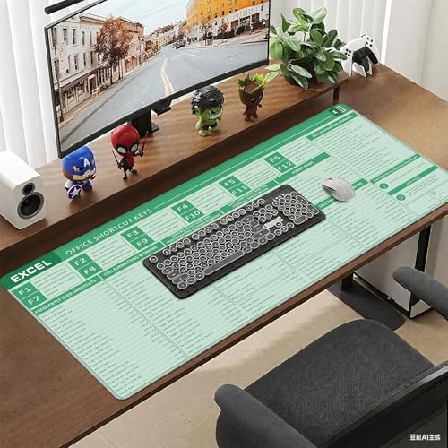 Baziabbo Office Desk Mat, Excel Cheat Sheet Keyboard Mat, Excel Shortcut Desk Pads,Non-Slip Excel Mousepad with Stitched Edges for Computer (Sheet Green) - color: Sheet Green