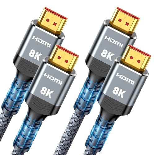 Highwings 8K HDMI Cable 2.1 2-Pack 1FT, Slim 48Gbps High Speed HDMI Braided Cord-4K@120Hz 144Hz 8K@60Hz, HDCP 2.2&2.3, Dynamic HDR,eARC,DTS:X,RTX 3090,Dolby Compatible with Roku TV/HDTV/PS5/Blu-ray - color: Grey, size: 1 feet