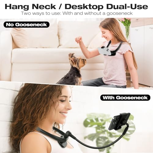 Cell Phone Stand, Neck Cell Phone Holder, Hand Free Flexible Gooseneck Phone Holder for Bed, Neck Phone Holder POV/Vlog Selfie Mount, Universal Multi-Functional Phone Stand for 4.7''-6.7'' Phone - color: Black