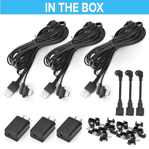 delilyn 3Pack 10ft/3m Power Cable and Adapter for Blink Outdoor 4 (4th Gen), Blink Outdoor/Indoor (3rd Gen)&Blink XT/XT2, Weatherproof Flat Charger Extension Cable with Micro USB Adapter - size: 10ft