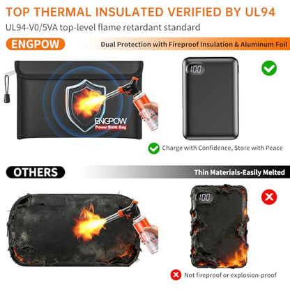 ENGPOW Fireproof Organizer Travel Bag,Heat Insulated＆Explosion-Proof Electronic Carry Case,Portable Home Travel Safe Storage for Power Bank,Phone,Cables,USB Drive＆Charging Protection, 10.6''x6.7'' - size: 10.6'' x 6.7''