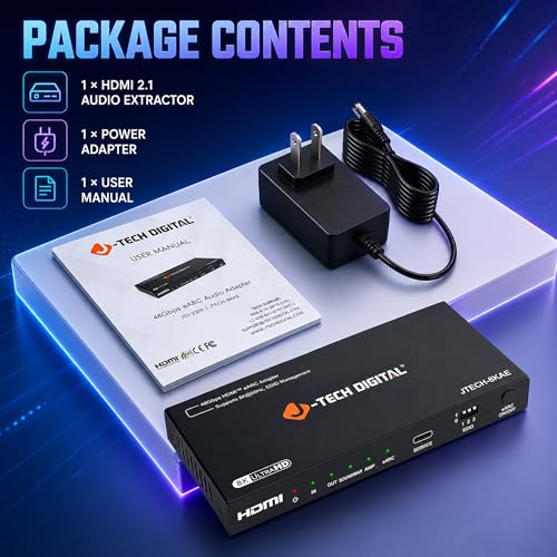 J-Tech Digital 8K HDMI Audio Extractor with eARC ARC 8K 60Hz 4K 120Hz, HDMI to Optical L/R Converter Adapter, HDCP 2.3 HDR CEC EDID [JTECH-8KAE] - size: 8K 60Hz