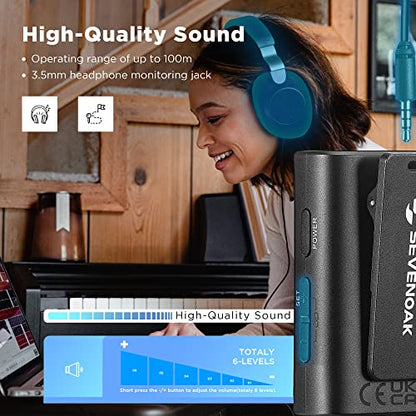 Sevenoak Wireless Lavalier Microphone for Cameras Camcorder,Noise Cancellation,328ft Range,3 Pickup Modes,Compact Clip-on Lapel Mic for Video Recording Interview YouTube Live Streaming